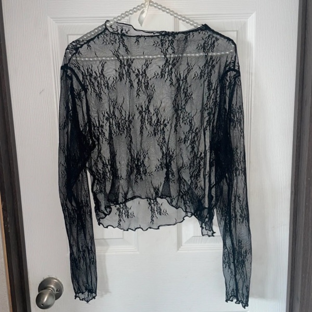 Sheer Black Lace Crop Blouse